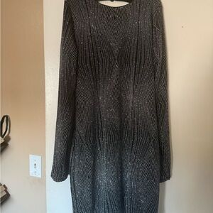 Long Sleeve Black Metallic Knit Dress
